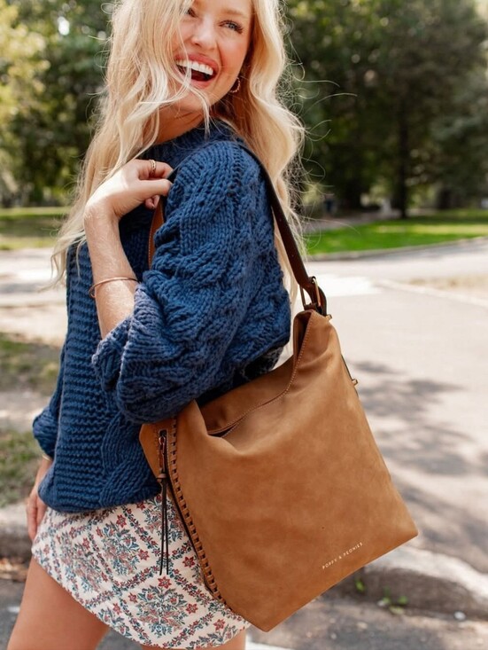 Poppy & Peonies Handbags - Poppy & Peonies Studio Bucket Bag Cognac Faux Suede